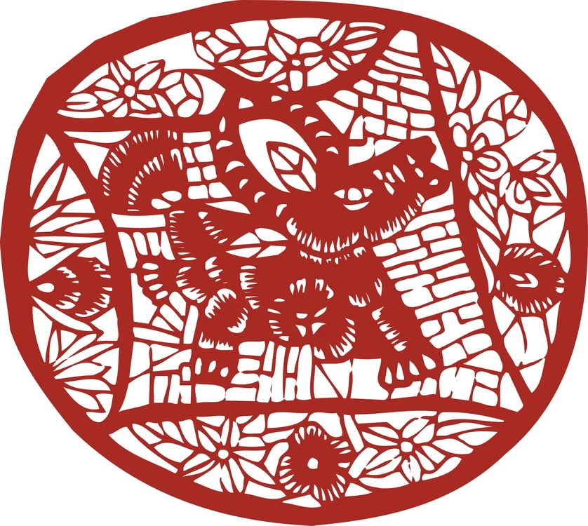 中国风中式传统喜庆民俗人物动物窗花剪纸插画边框AI矢量PNG素材【1603】
